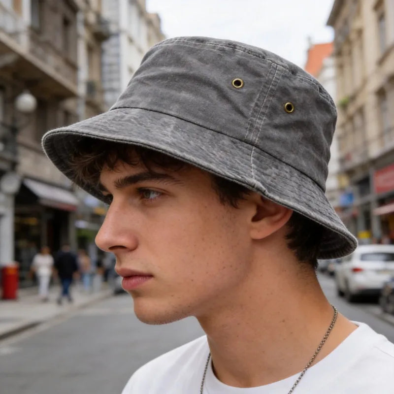 Bucket hat bob de soleil en coton lavé pour homme y femme plein air
