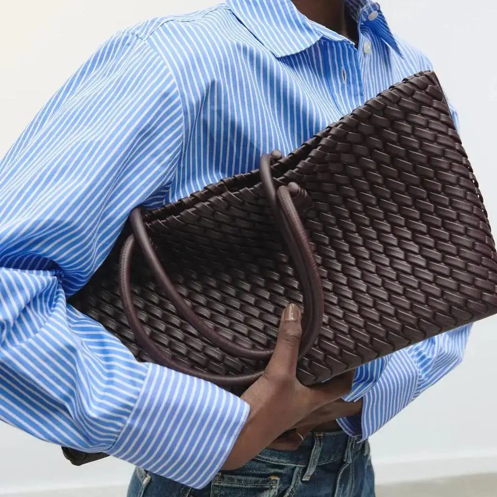 Sac en Cuir Tissé Femme – Poches Zippées et Format Quotidien Intemporel