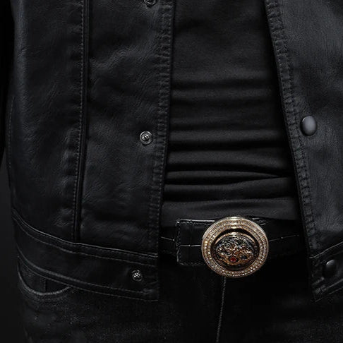 Veste Cuir Homme – Col Protecteur Fermeture Asymétrique Style Motard