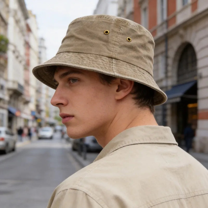 Bucket hat bob de soleil en coton lavé pour homme y femme plein air