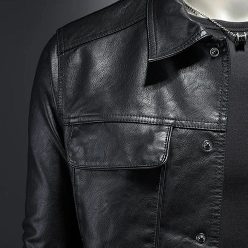 Veste Cuir Homme – Col Protecteur Fermeture Asymétrique Style Motard