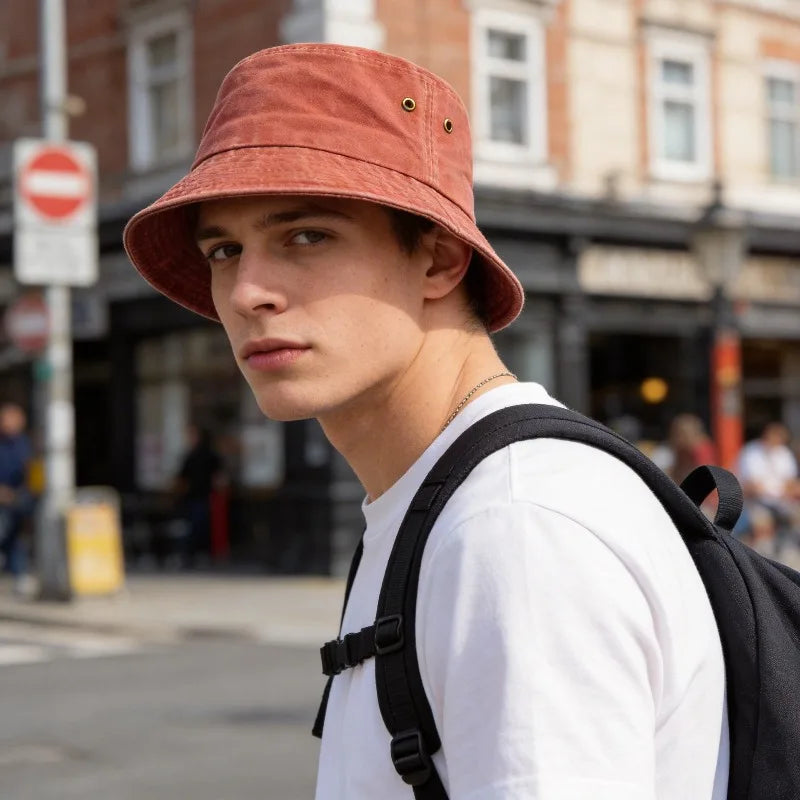 Bucket hat bob de soleil en coton lavé pour homme y femme plein air
