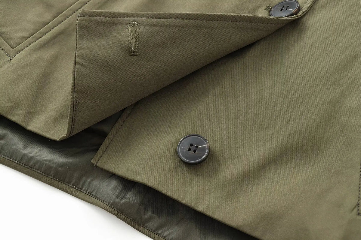 Trench en Polyester Femme – Capuche et Poches Plaquées Coupe Ample Intemporelle