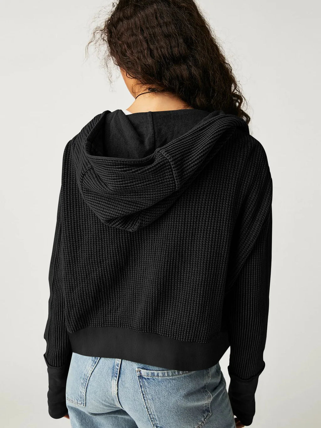 Sweat à Capuche Zippé Coton Femme – Coupe Crop Tricot Gaufré Style Actuel