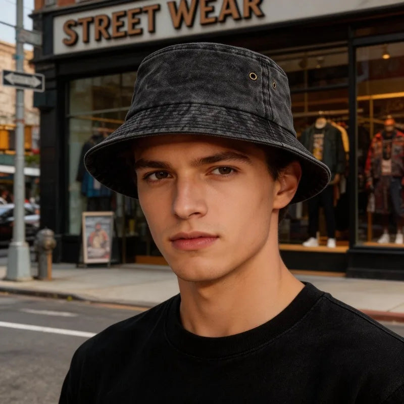 Bucket hat bob de soleil en coton lavé pour homme y femme plein air
