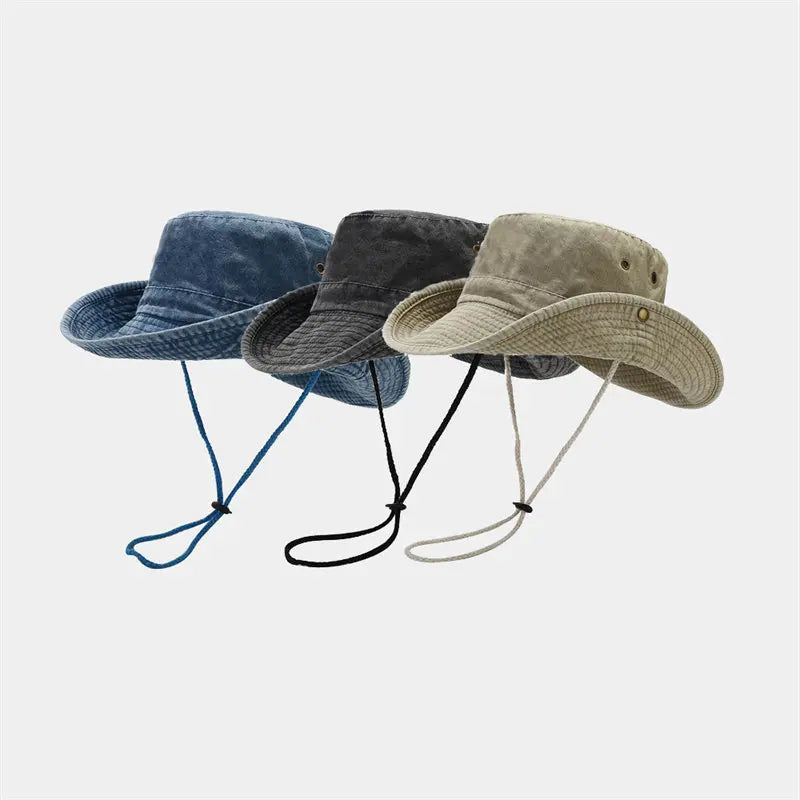 Chapeau bob pêcheur unisexe en coton avec cordon ajustable