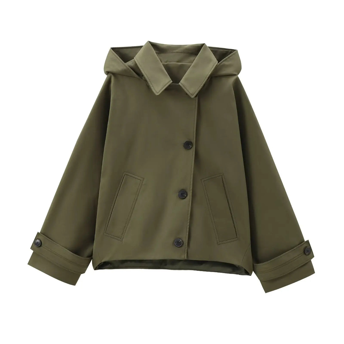 Trench en Polyester Femme – Capuche et Poches Plaquées Coupe Ample Intemporelle