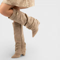 Bottes Femme – Bout Pointu Froncées Talon Bas Boucle Latérale Élégante