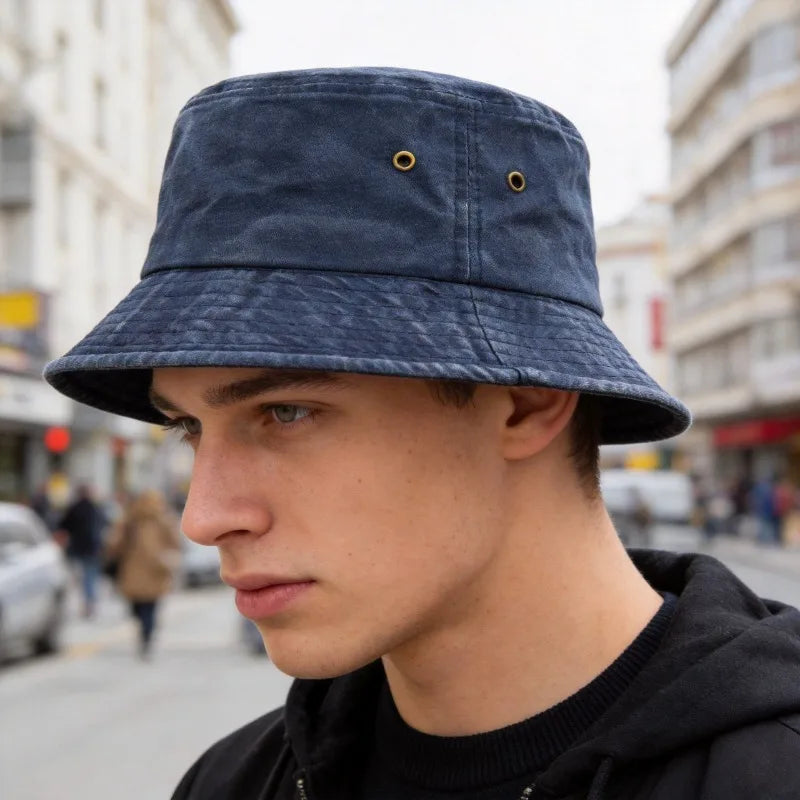 Bucket hat bob de soleil en coton lavé pour homme y femme plein air