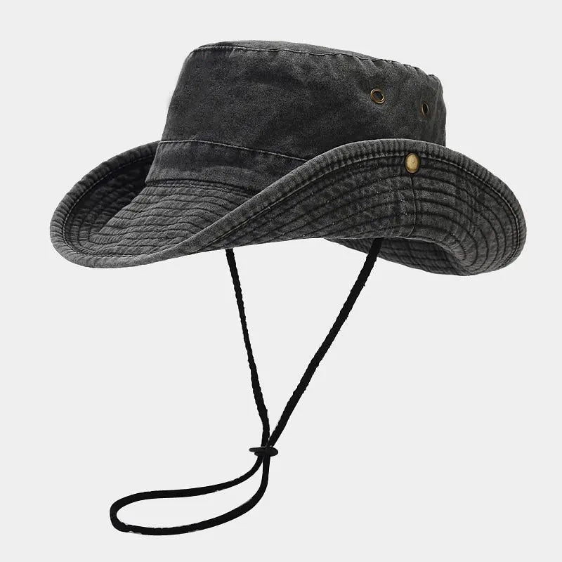 Chapeau bob pêcheur unisexe en coton avec cordon ajustable
