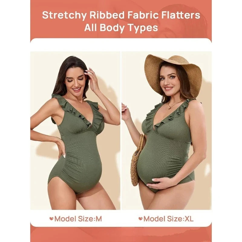 Maillot de bain maternité monokini col en V lacé
