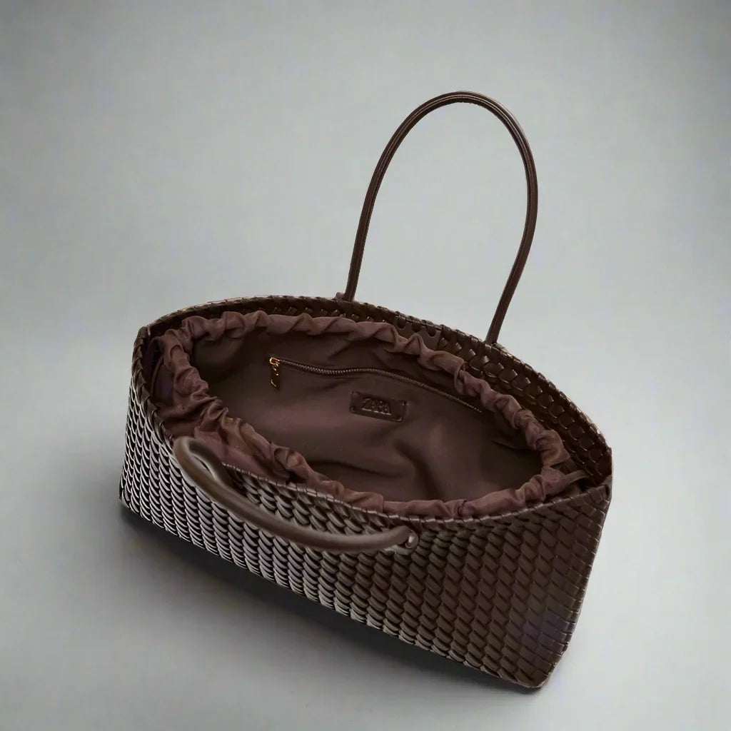 Sac en Cuir Tissé Femme – Poches Zippées et Format Quotidien Intemporel