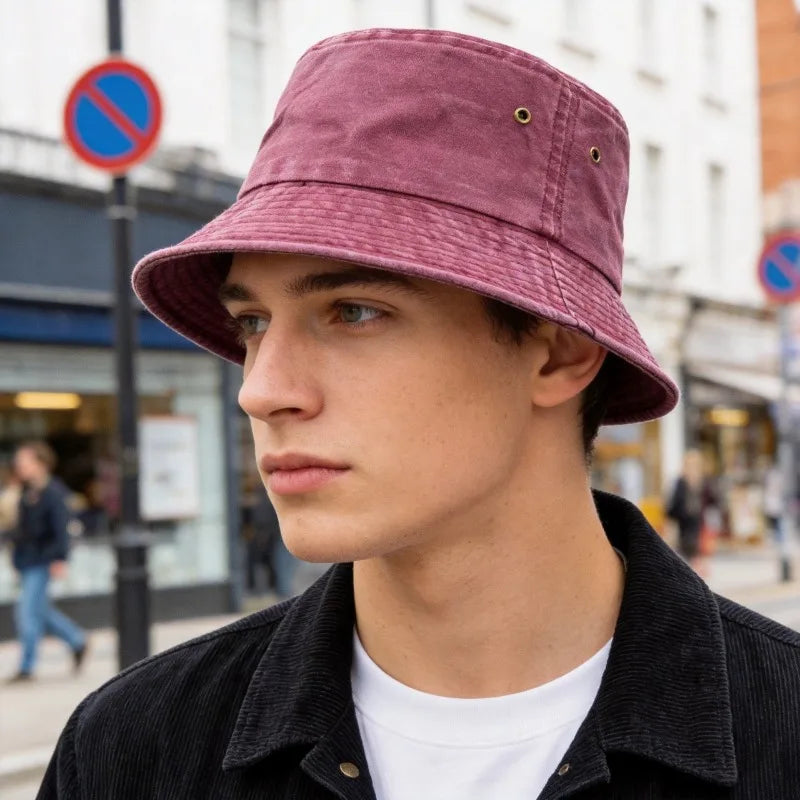 Bucket hat bob de soleil en coton lavé pour homme y femme plein air