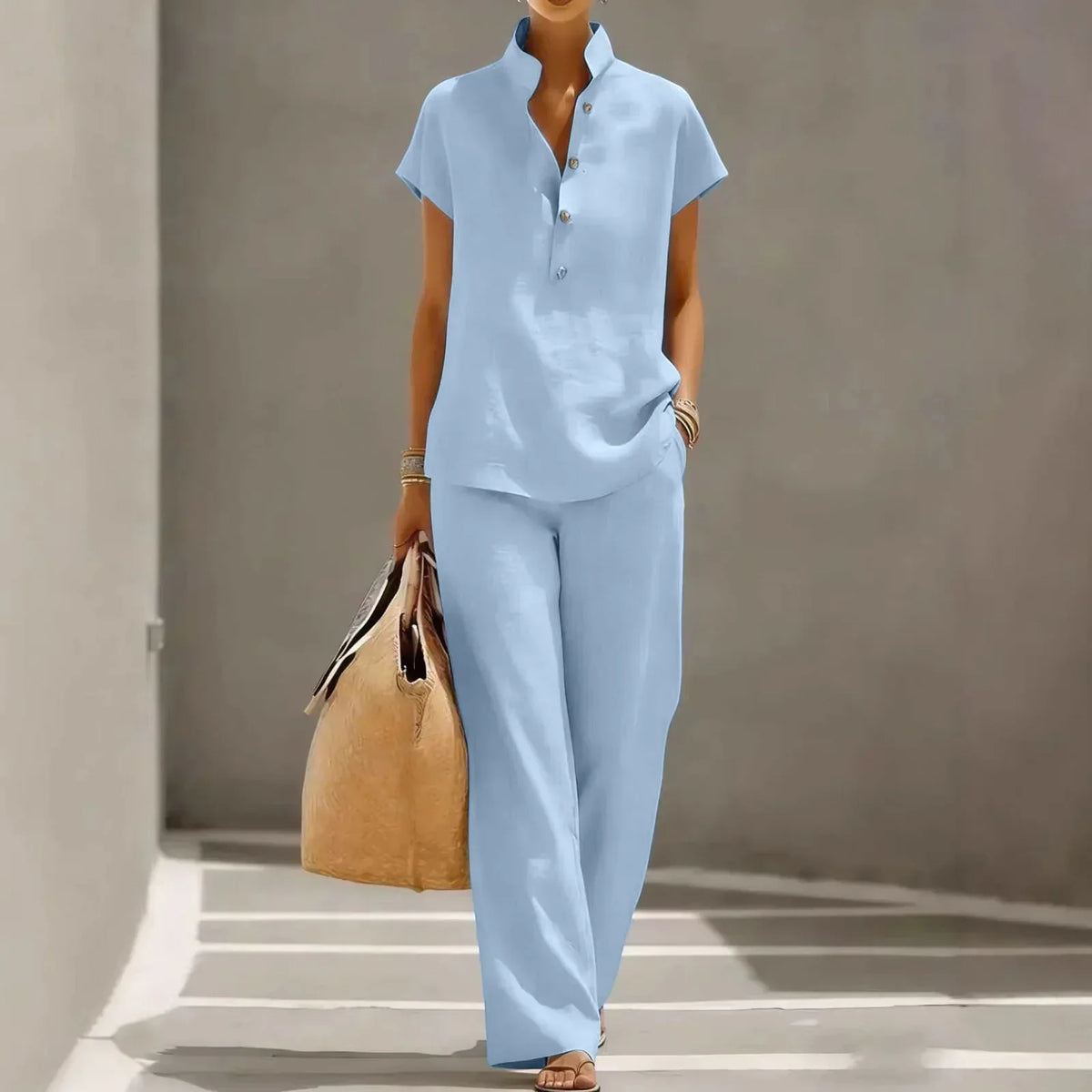 Ensemble deux pièces pour femme - mélange de lin - pantalon fluide voyage