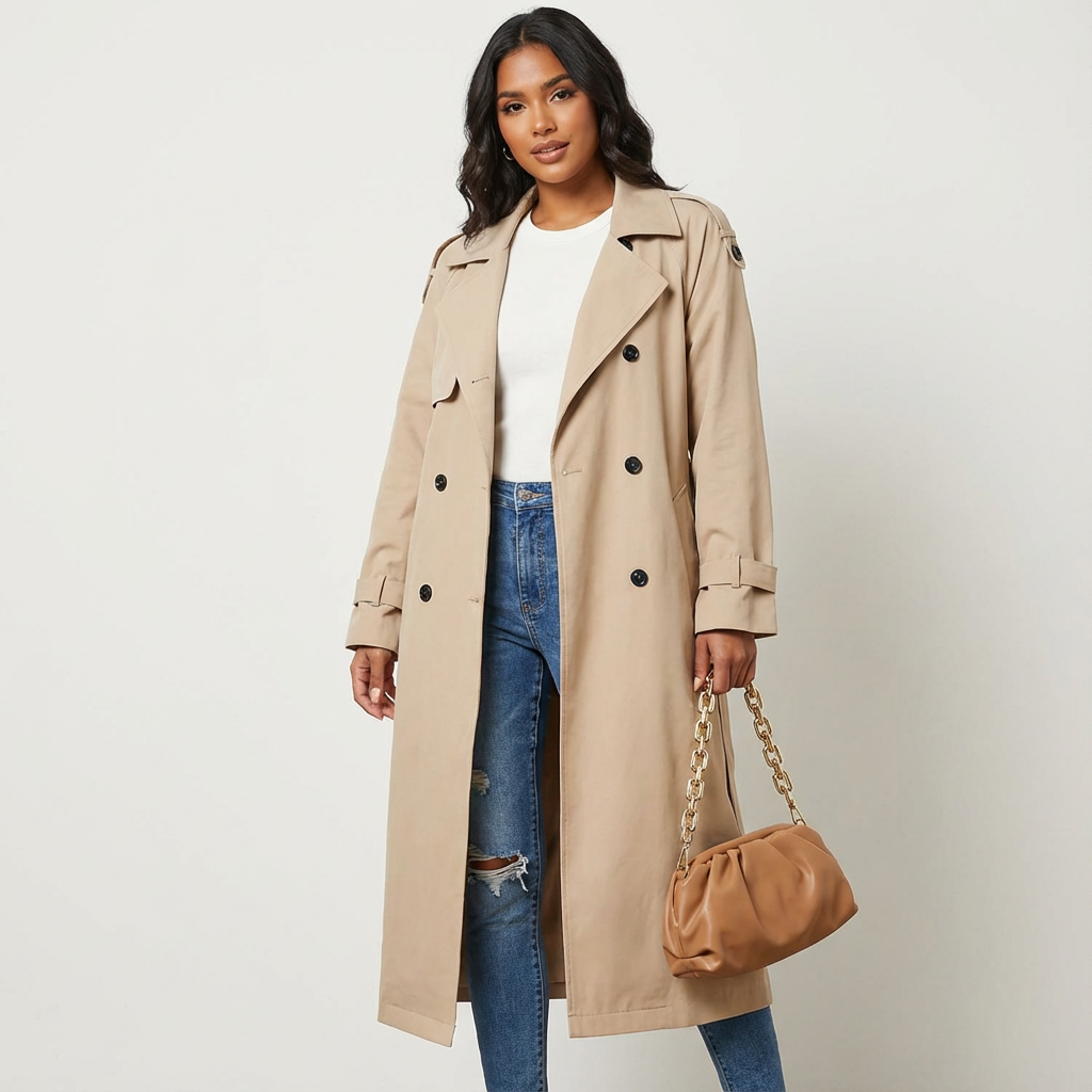 Trench-coat Femme – Col à Revers Boutonnage Croisé Silhouette Longue