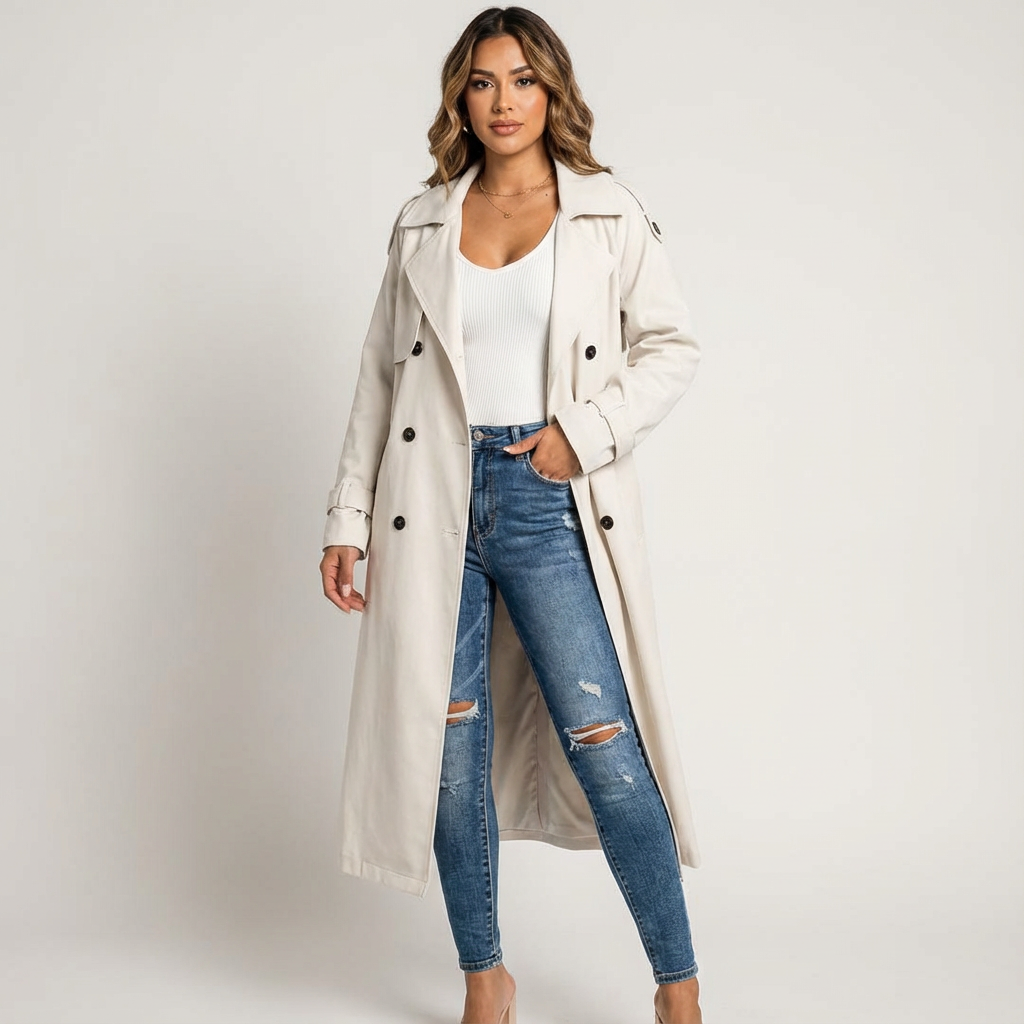 Trench-coat Femme – Col à Revers Boutonnage Croisé Silhouette Longue