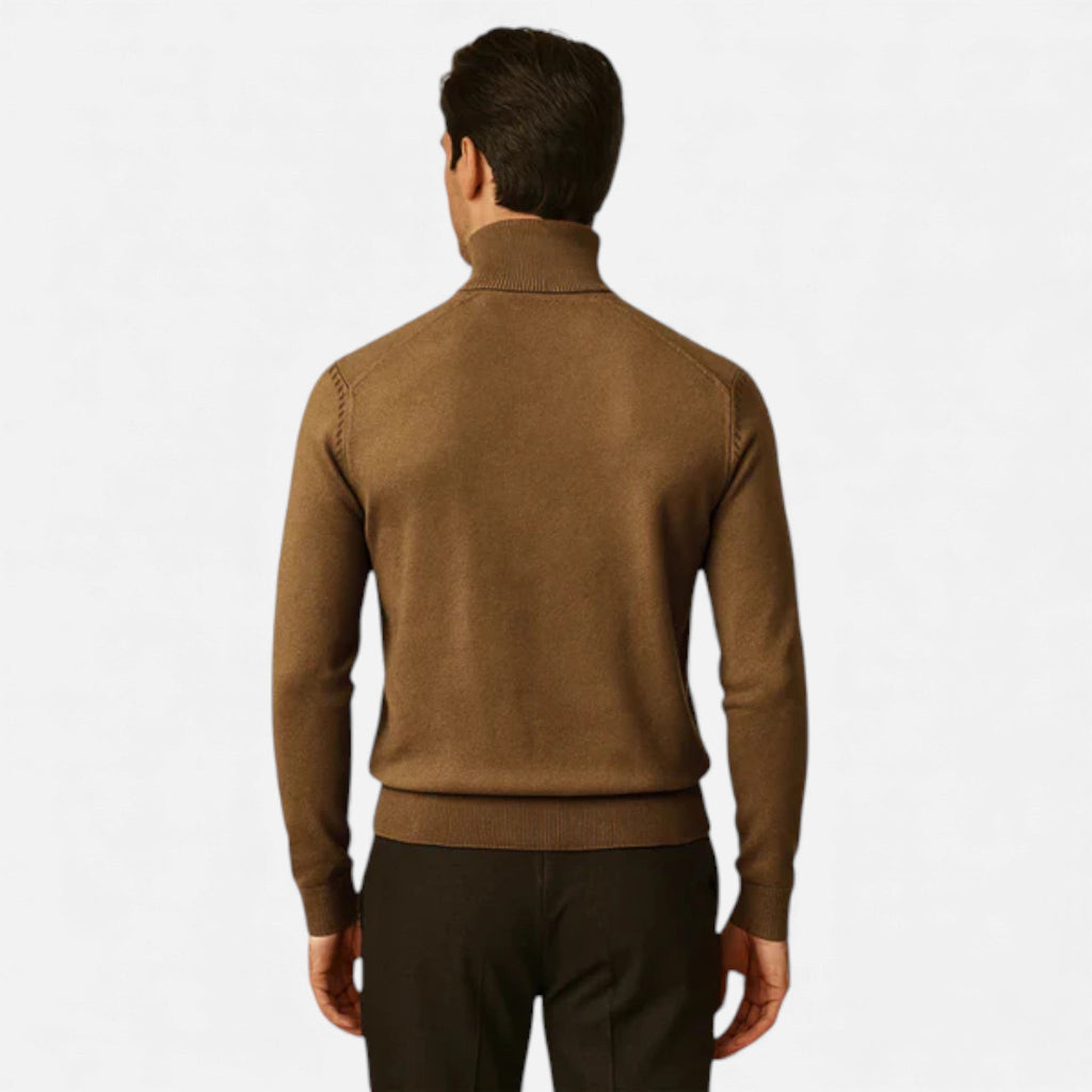 Pull en Acrylique Homme – Col Roulé et Bords Côtelés Coupe Ajustée