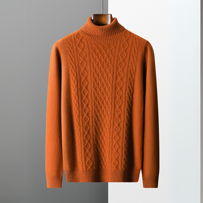 Pull en Laine Mérinos Homme – Col Roulé et Maille Torsadée Ajustée