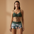 Tenue de plage pour femme - maillot short à motifs et haut à nouer | vacances
