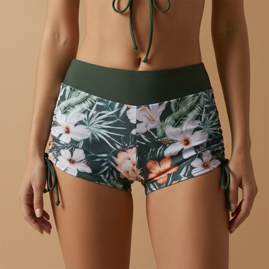 Tenue de plage pour femme - maillot short à motifs et haut à nouer | vacances