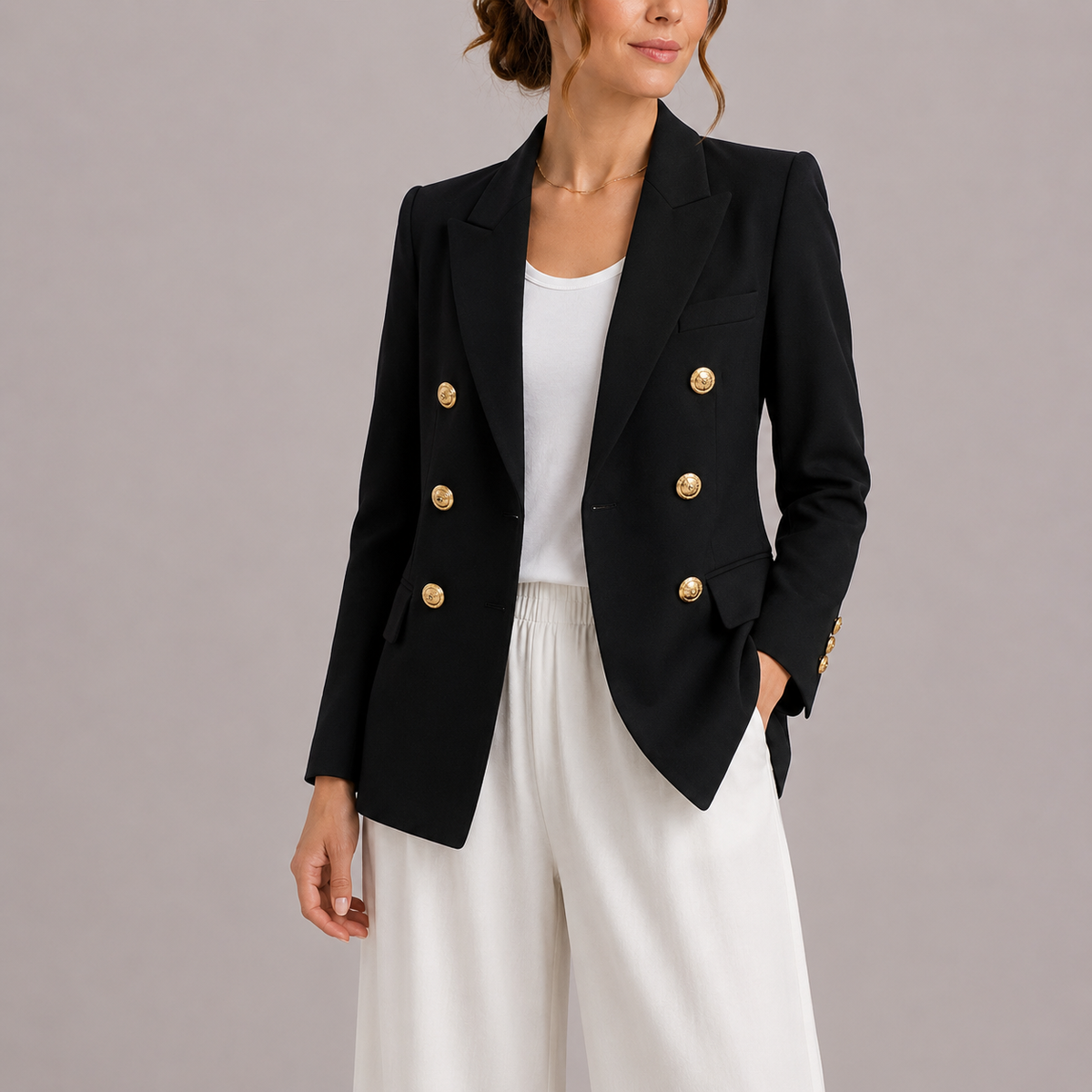 Blazer Femme – Boutonnage Croisé Col Classique Coupe Ajustée Style Intemporel