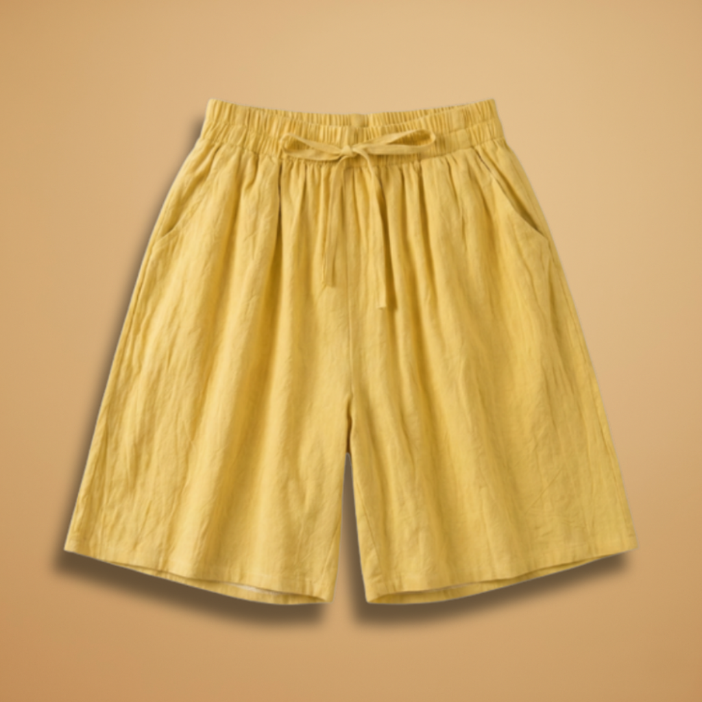 Short au genou femme — pantalon court large à taille froncée | vacances