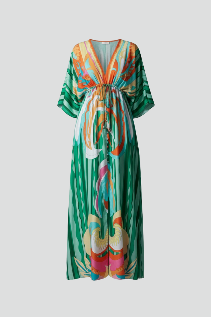 Robe longue pour femme — coupe ample imprimée avec cordon de serrage | vacances
