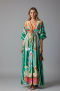 Robe longue pour femme — coupe ample imprimée avec cordon de serrage | vacances