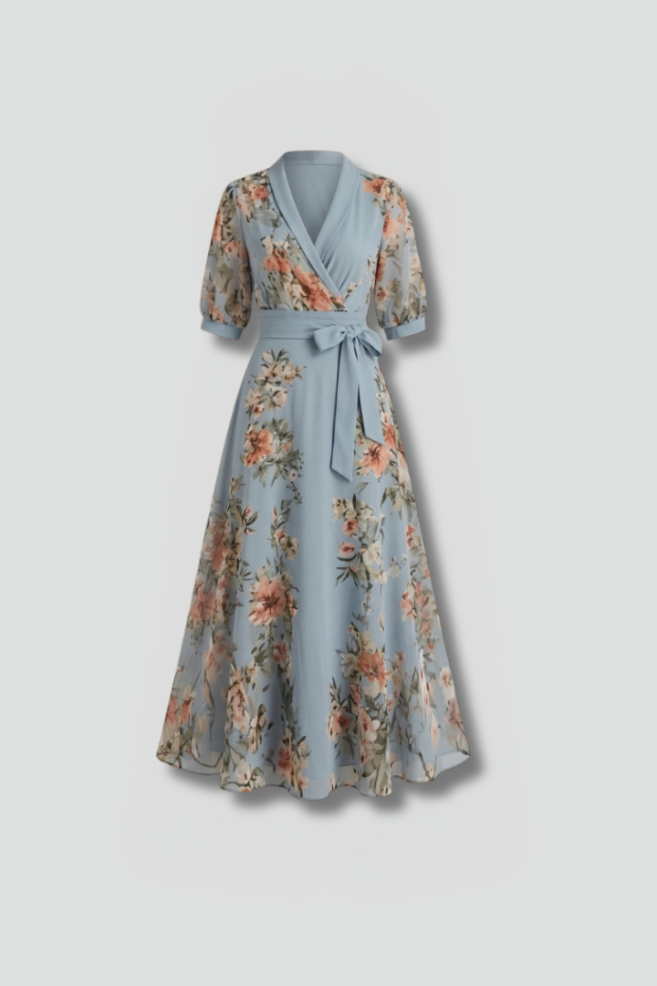 Robe mi-longue pour femme — modèle évasé à imprimé floral imprimé