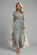 Robe mi-longue pour femme — modèle évasé à imprimé floral imprimé