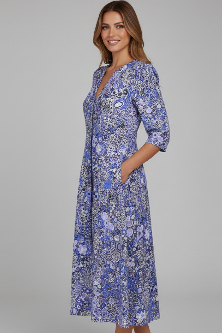 Robe mi-longue pour femme — modèle fluide sans fermeture à imprimé floral