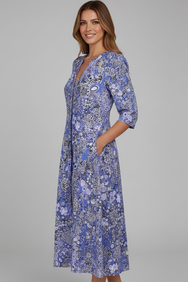 Robe mi-longue pour femme — modèle fluide sans fermeture à imprimé floral