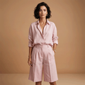 Parure chemise et pantalon court femme - ensemble plissé avec poches | vacances
