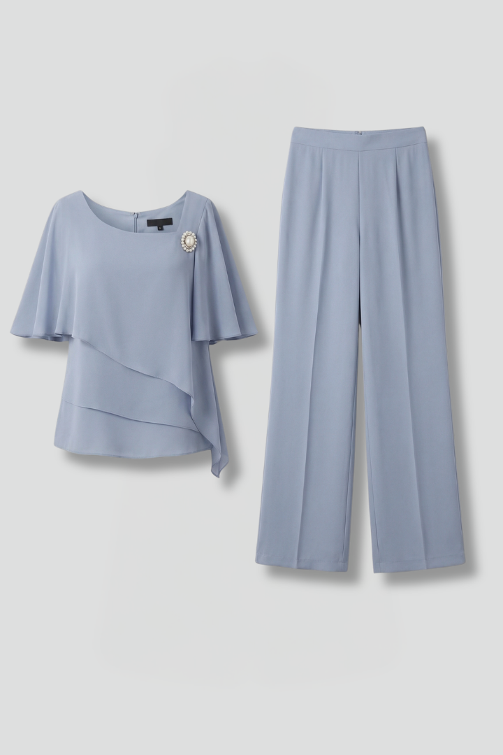 Ensemble tunique et pantalon femme — modèle fluide droit sans boutons | vacances