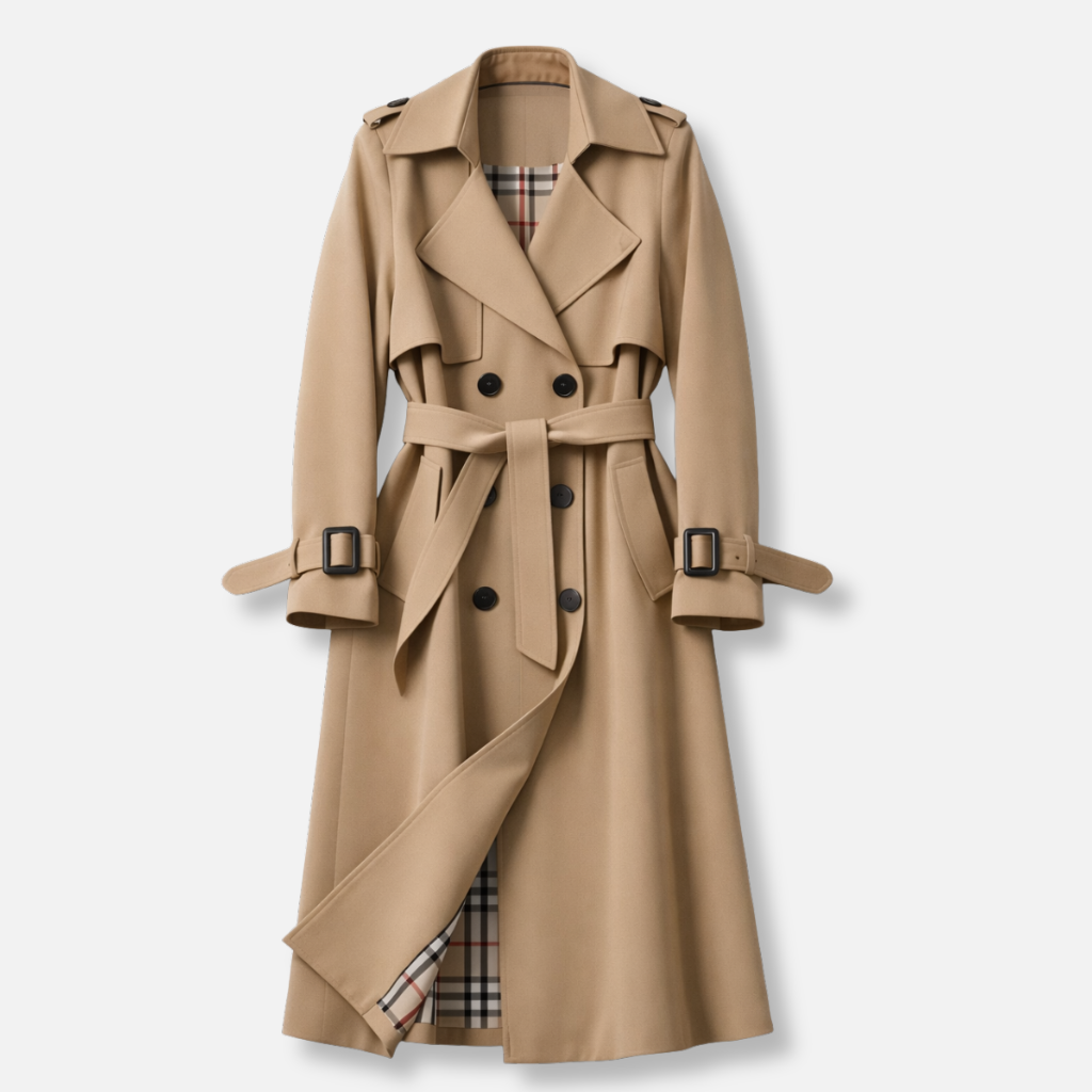 Trench en Coton Femme – Ceinture Ajustable et Coupe Tailleur Longue