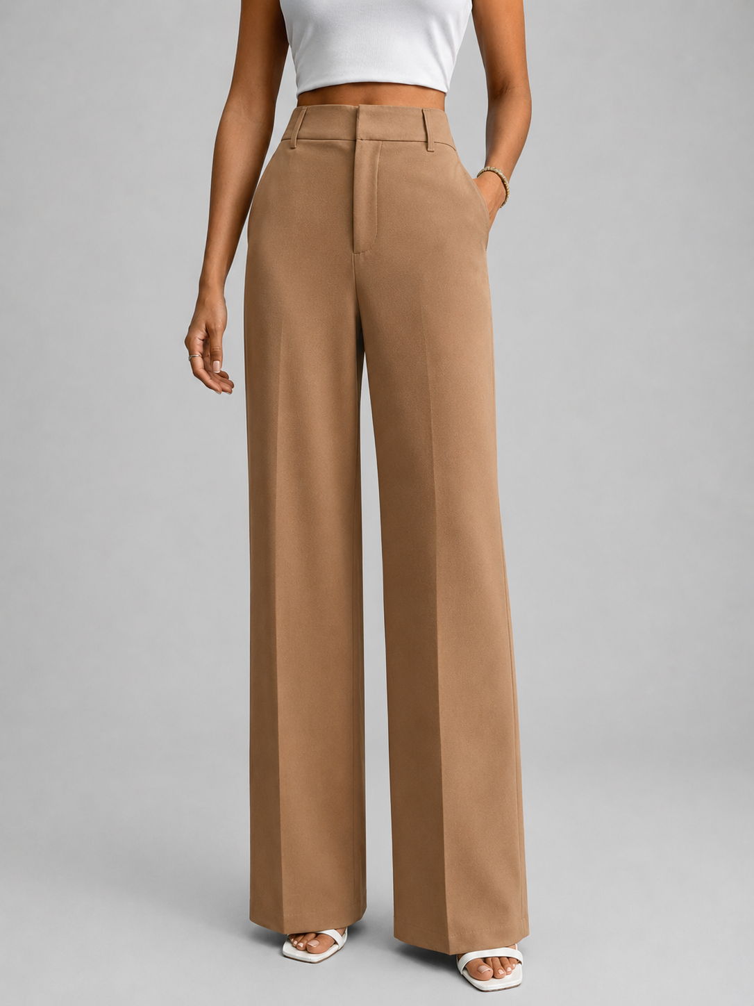 Pantalon Femme – Taille Haute et Jambe Large Coupe Tailleur Intemporelle