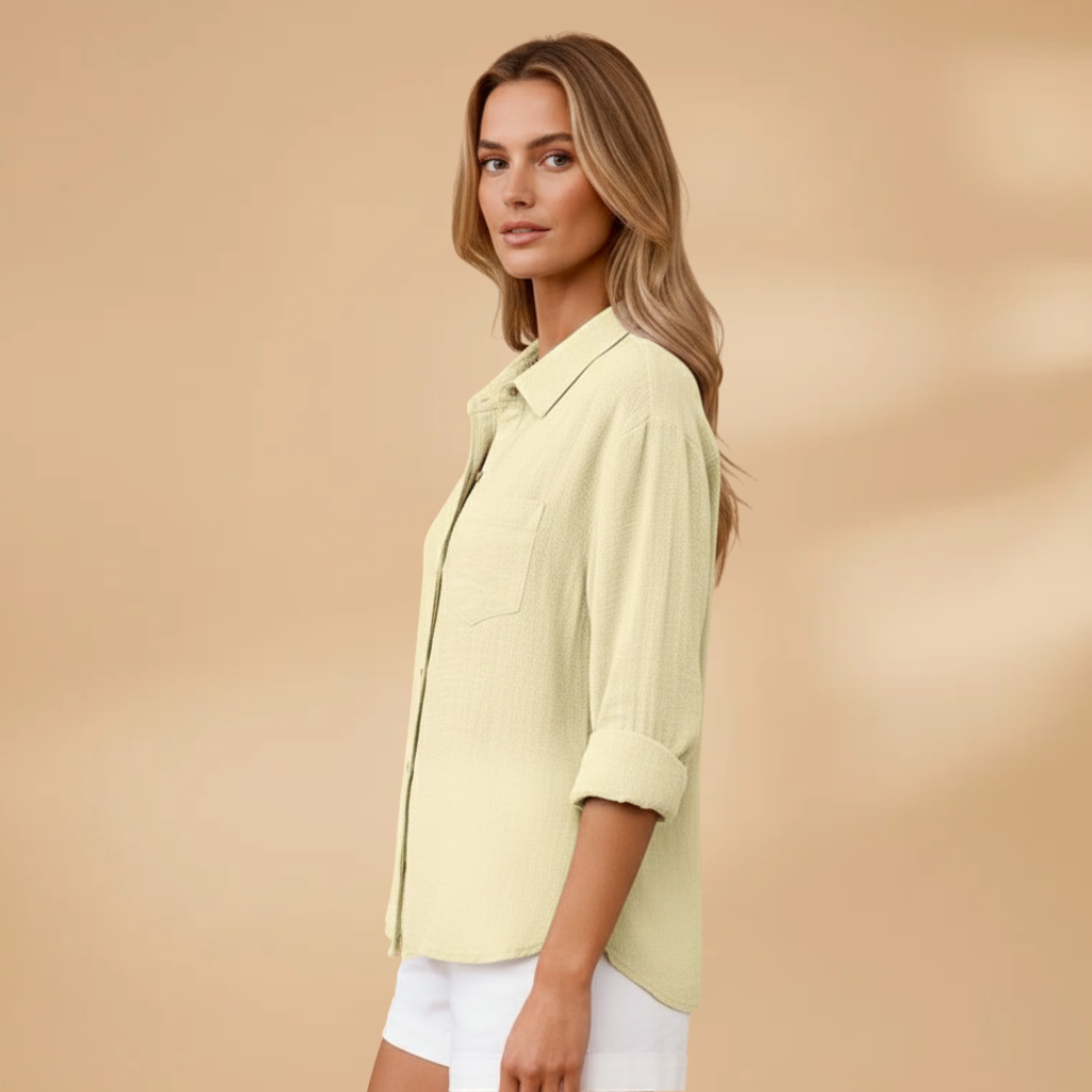 Tunique courte boutonnée femme — top ajusté uni sans poches | vacances
