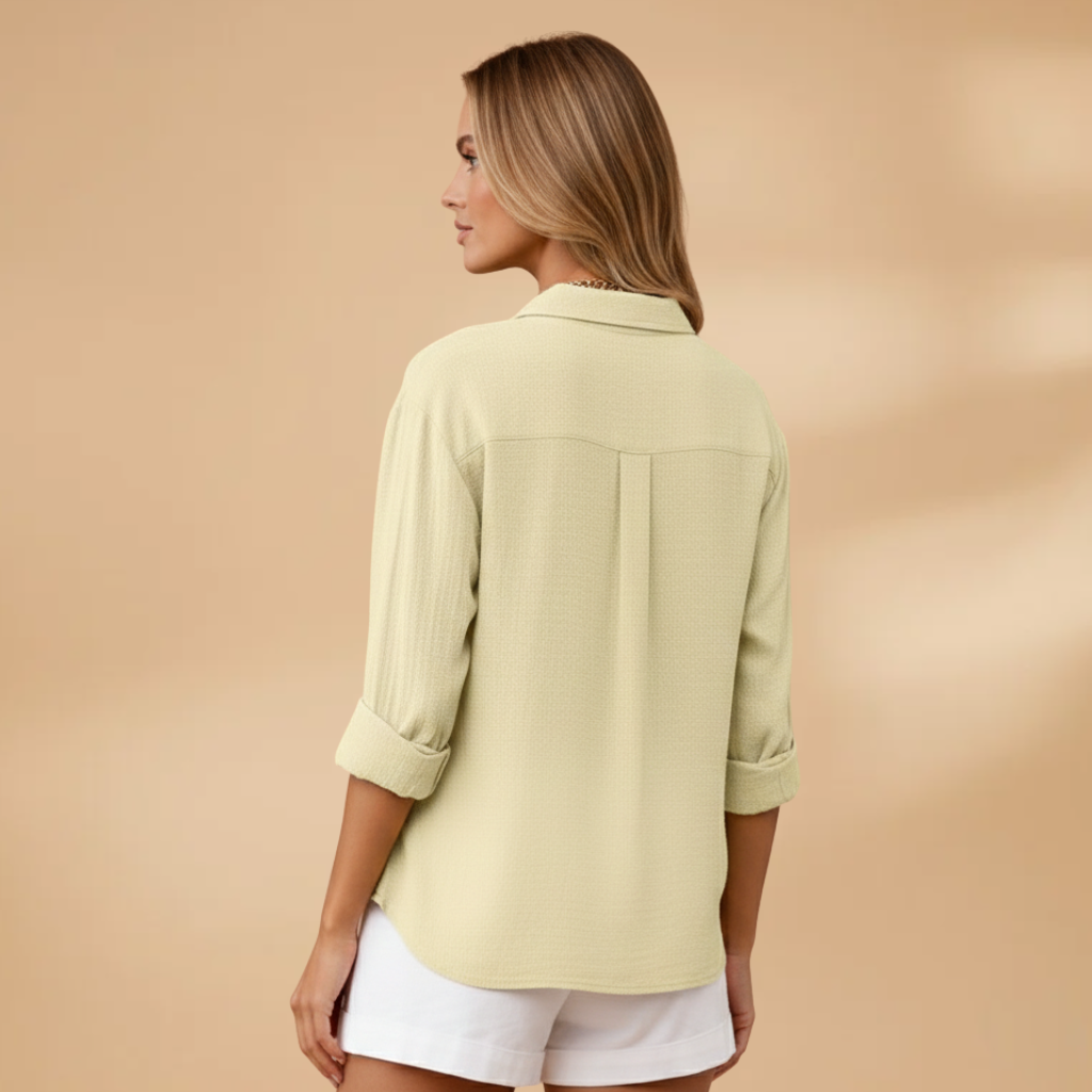 Tunique courte boutonnée femme — top ajusté uni sans poches | vacances