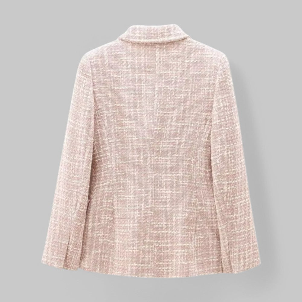 Blazer Tweed Femme – Boutonnage Croisé Col Cranté Poches à Rabat Style Intemporel
