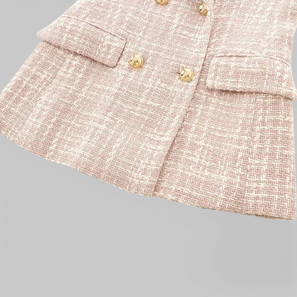 Blazer Tweed Femme – Boutonnage Croisé Col Cranté Poches à Rabat Style Intemporel