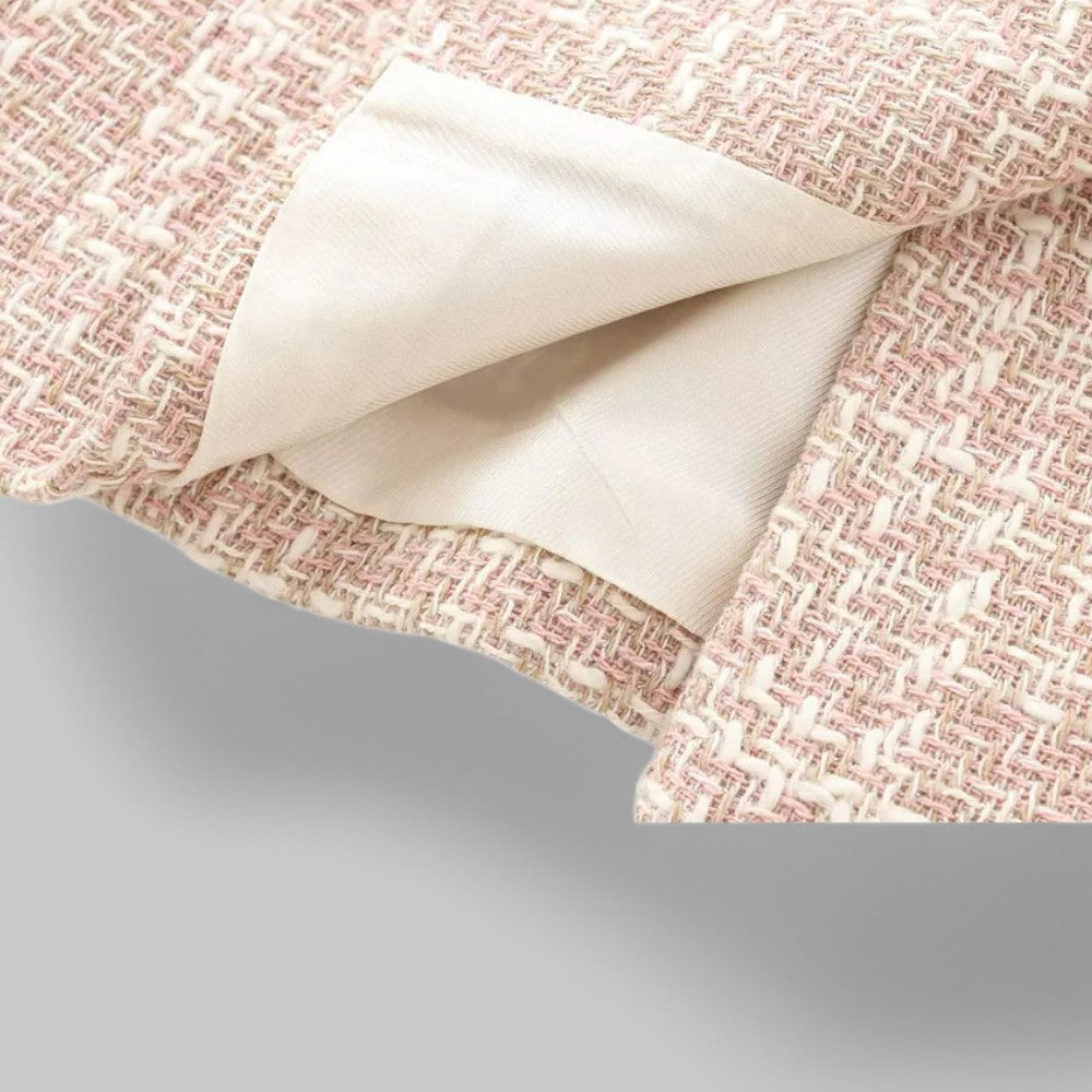 Blazer Tweed Femme – Boutonnage Croisé Col Cranté Poches à Rabat Style Intemporel