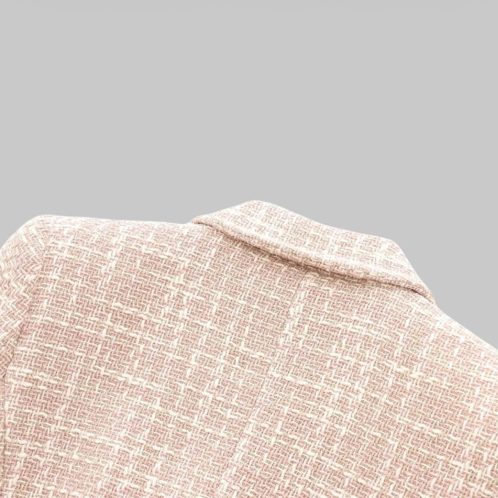 Blazer Tweed Femme – Boutonnage Croisé Col Cranté Poches à Rabat Style Intemporel