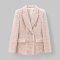 Blazer Tweed Femme – Boutonnage Croisé Col Cranté Poches à Rabat Style Intemporel