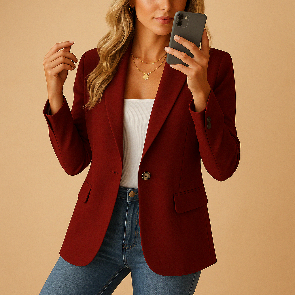 Blazer Femme – Col Cranté Boutonnage Simple Coupe Ajustée pour le Bureau