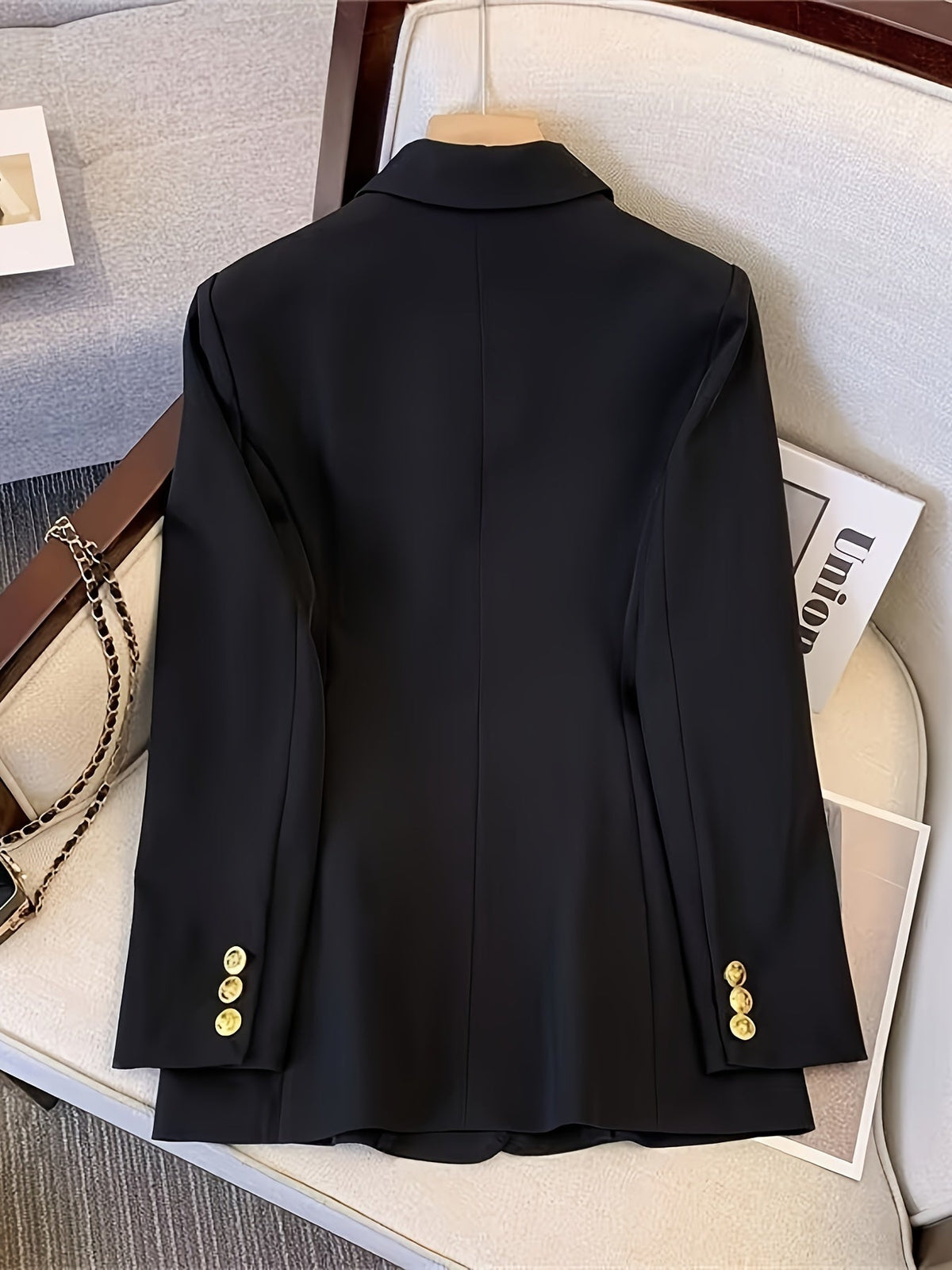 Blazer Femme – Boutonnage Croisé Col Cranté Poches à Rabat pour Tenue Formelle