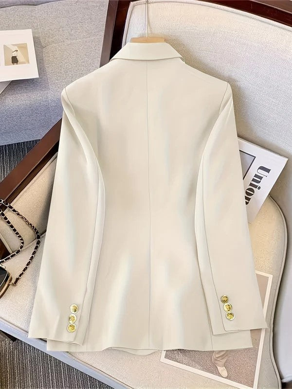 Blazer Femme – Boutonnage Croisé Col Cranté Poches à Rabat pour Tenue Formelle