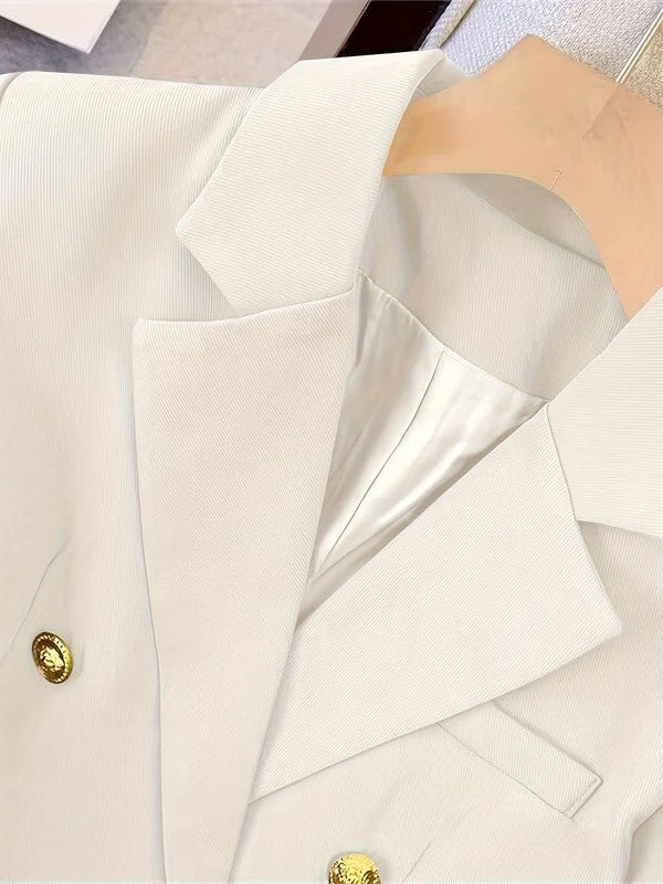 Blazer Femme – Boutonnage Croisé Col Cranté Poches à Rabat pour Tenue Formelle