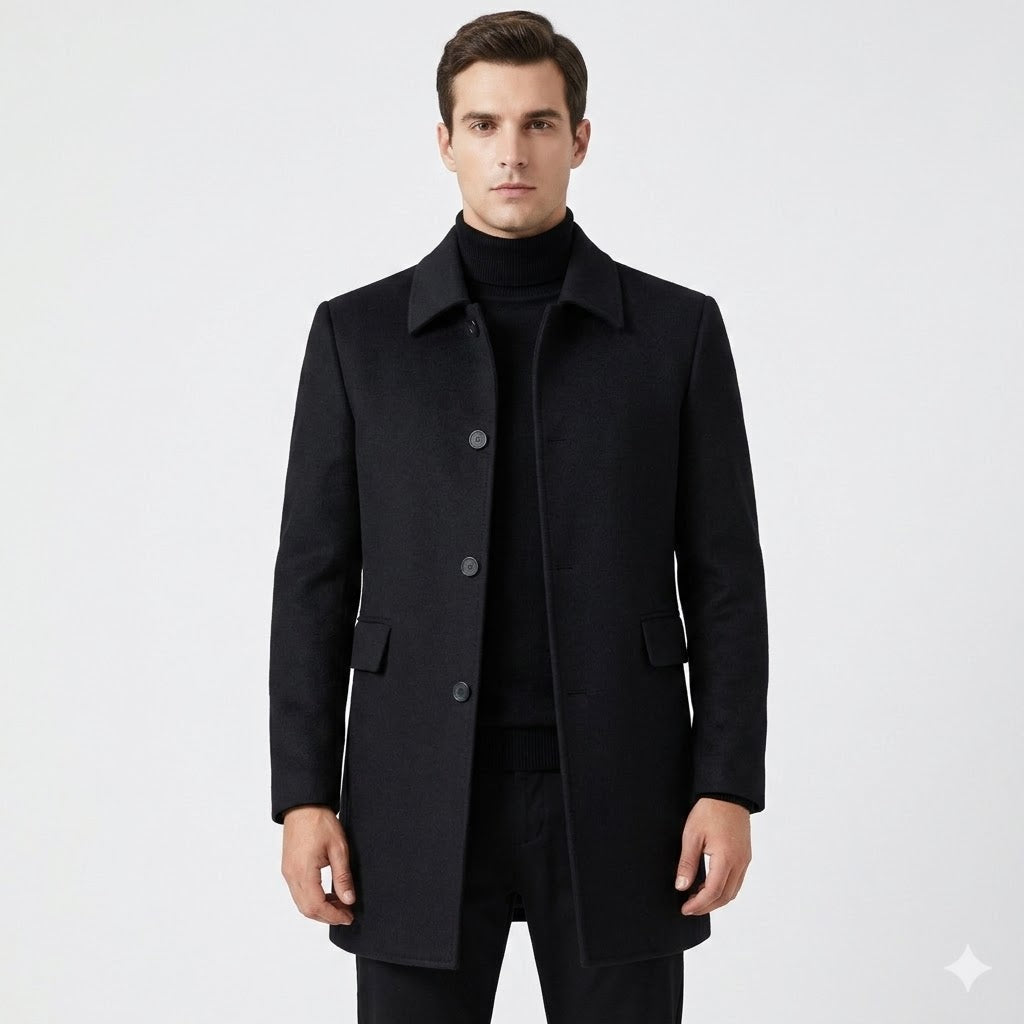 Manteau en Laine Homme – Coupe Ajustée Col Classique Fermeture Boutonnée