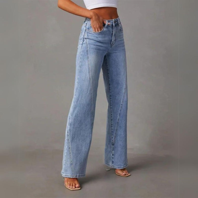 Jean en Denim Femme – Jambes Larges et Taille Haute Silhouette Allongée