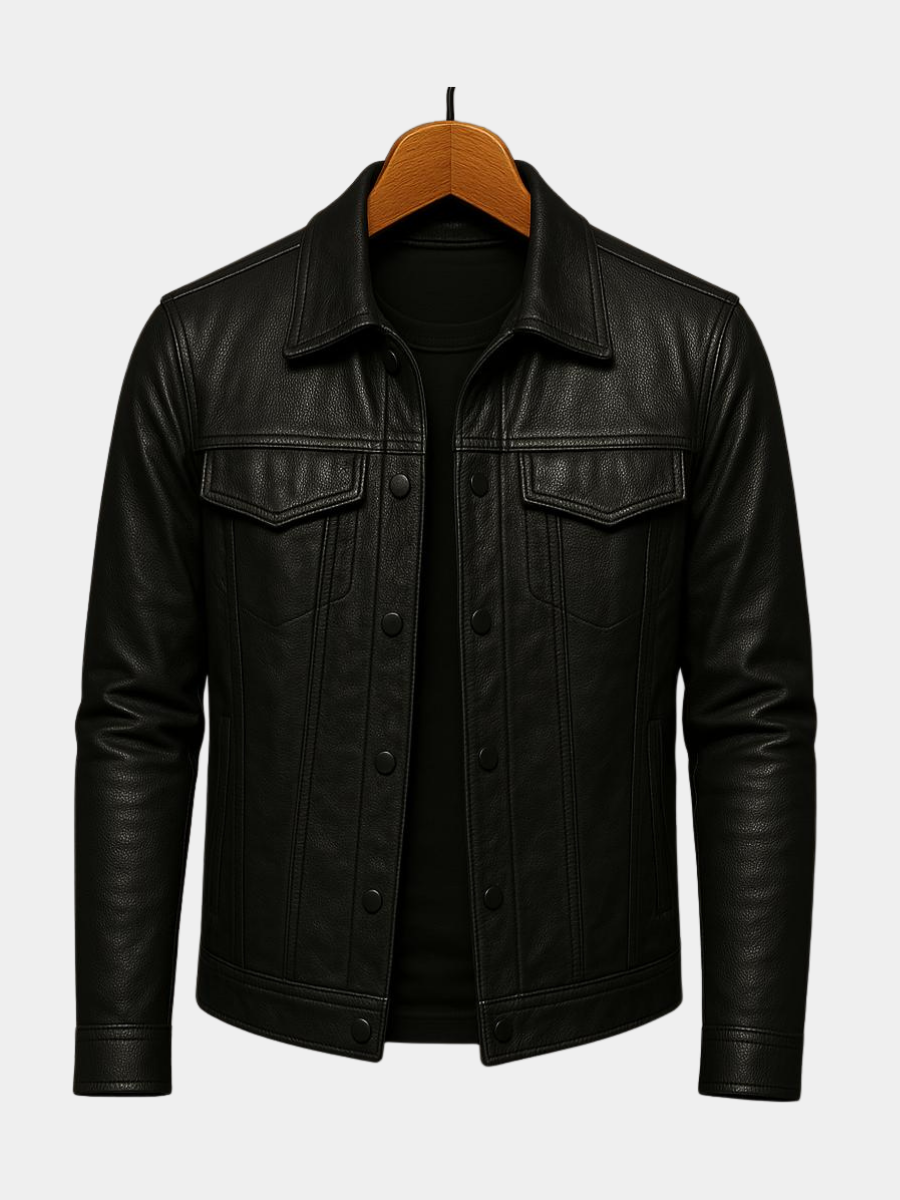 Veste Cuir Homme – Col Protecteur Fermeture Asymétrique Style Motard
